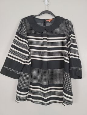 Modcloth Retro Black & White Stripes & Polka Dot Peter Pan Collar Pinup Top 1X